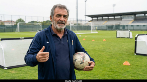 Dan Gaspar p&aring; tr&auml;ningsplanen med en fotboll i handen